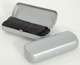 Etui f&uuml;r SUPER-MINI-Taschenschirm &raquo;Miniatur&laquo; silber, offen und geschlossen