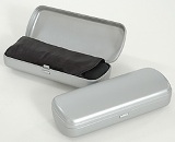 Etui f&uuml;r SUPER-MINI-Taschenschirm &raquo;Miniatur&laquo; silber, offen und geschlossen