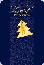 Weihnachtskarte &raquo;blau mit angeh&auml;ngtem Baum&laquo;, 115x170mm