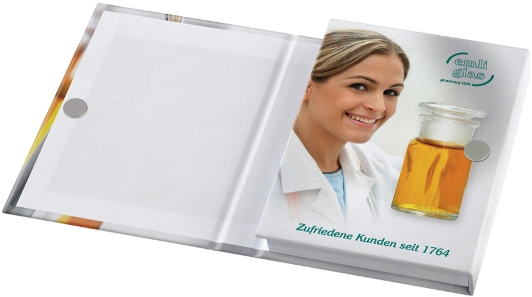 KombiSet in Bookcover, 2 Haftnotizbl&ouml;cke, 5 FilmMarker, Magnetverschluss, halboffen