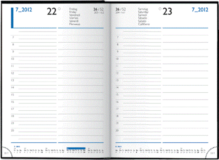 Tagesbuchkalender &raquo;Modern-988&laquo;, 6sprachig, dunkelgrau/blau, 143x205 mm