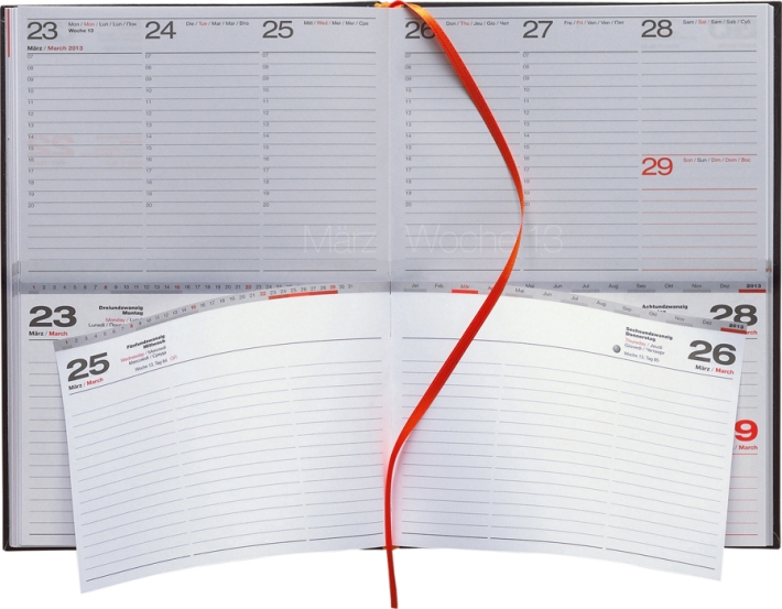 Wochen-Tagesbuchkalender &raquo;OpenDesign&laquo;, 6sprachig, grau/orange, 165x235 mm