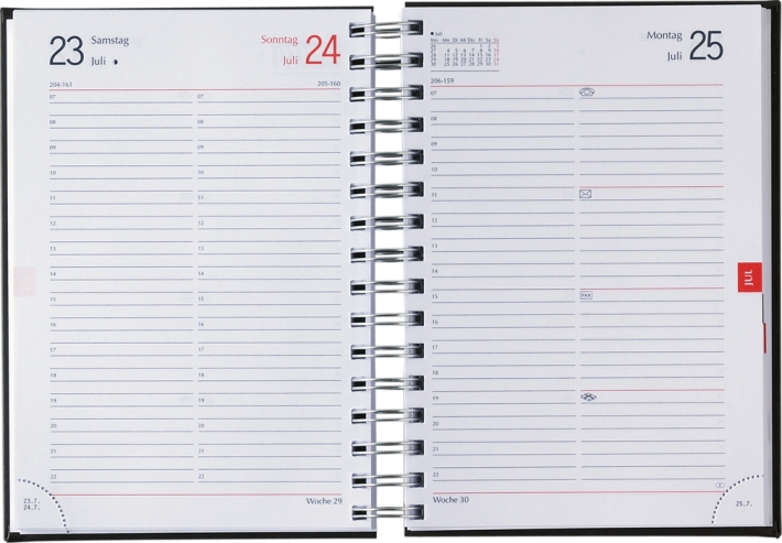 Tagesbuchkalender &raquo;Classic-370&laquo;, deutsch, blau/rot, 145x210 mm, Sa/So 1 Seite, Wire-O-Bindung