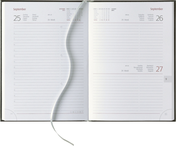 Tagesbuchkalender &raquo;Classic-Ost&laquo;, 8sprachig, grau/burgund, 145x205 mm
