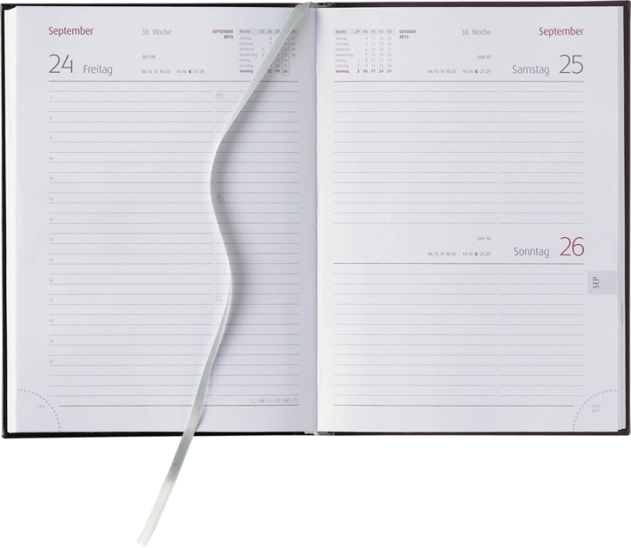 Tagesbuchkalender &raquo;Classic-860&laquo;, deutsch, grau/burgund, 145x205 mm, Sa/So 1 Seite