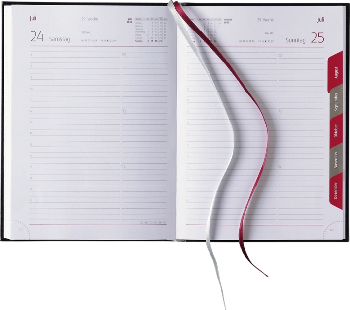 Tagesbuchkalender &raquo;Classic-865&laquo;, deutsch, grau/bordeau, 145x205 mm, Registerstanzung