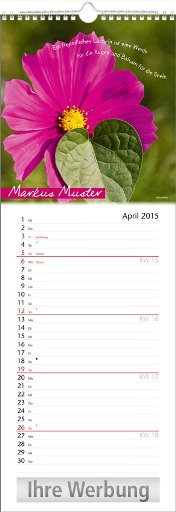 Streifenkalender &raquo;Stille Momente&laquo;, personalisiert, 155x440 mm, April