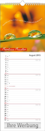 Streifenkalender &raquo;Stille Momente&laquo;, personalisiert, 155x440 mm, August