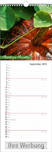 Streifenkalender &raquo;Stille Momente&laquo;, personalisiert, 155x440 mm, September